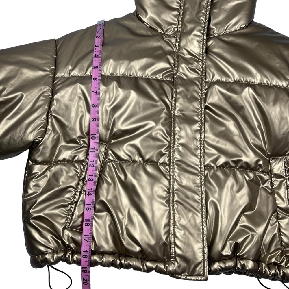 DKNY Sport Women's Puffer Jacket Large Metallic Gold Cropped Carrying Straps - Picture 10 of 14